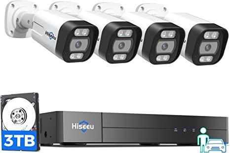 Hiseeu 4K PoE Security Camera System,Vehicle/Human Detect, 8MP NVR 5MP