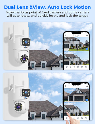 Hiseeu Wireless Security Camera Dual Lens PTZ Camera Outdoor with 128GB SD Card, 2K WiFi-Pro 5G/ 2.4Ghz Surveillance Cameras, Color Night Version, Plug-in Cable, Works with Wireless Camera System