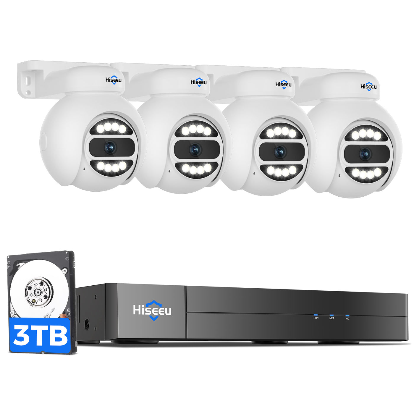 Hiseeu 4K PoE Security Camera System,Home Security Systems w/4Pcs 5MP PoE Camera Outdoor,PTZ,300°Pan 90°Tilt,2-Way Audio, Alarm Light, Playback,24/7 Record & CCTV Surveillance