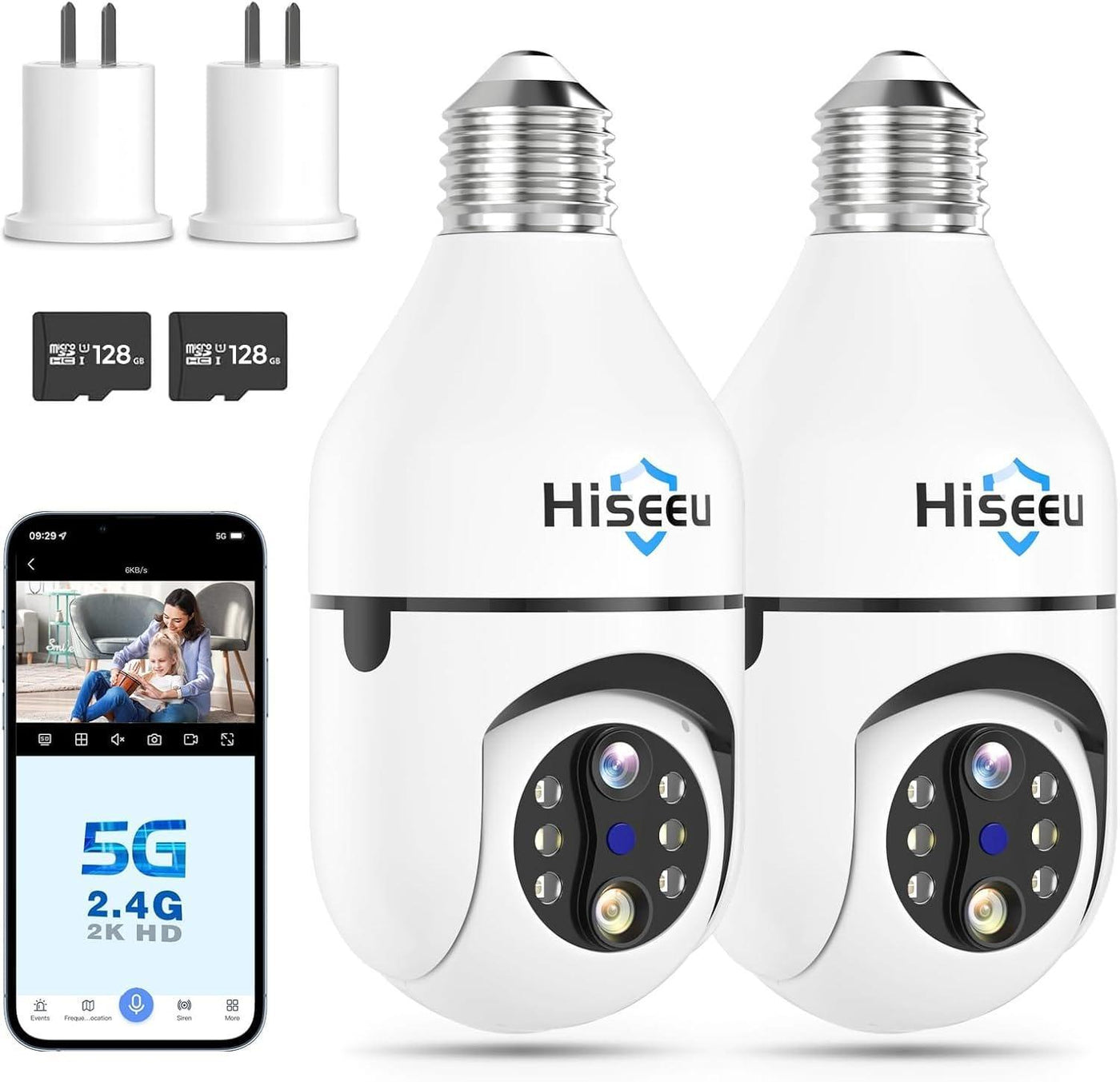 Hiseeu Light Bulb Security Camera Wireless WiFi 5G&2.4GHz,10X Zoom PTZ Light Socket Security Camera for Home, 2-Way-Audio, Auto Tracking & Alarm, 3MP Color Night Vision, SD & Cloud Storage (Dual Lens) - Hiseeu