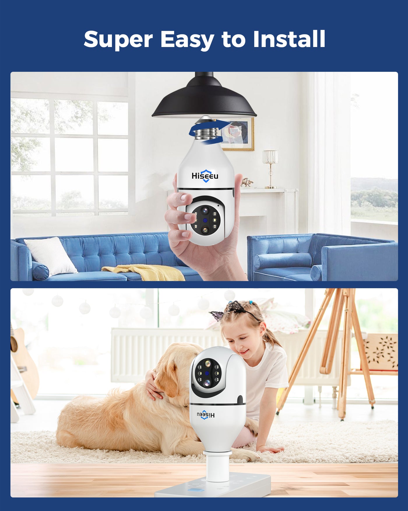 Hiseeu Light Bulb Security Camera Wireless WiFi 5G&2.4GHz,10X Zoom PTZ Light Socket Security Camera for Home, 2-Way-Audio, Auto Tracking & Alarm, 3MP Color Night Vision, SD & Cloud Storage (Dual Lens)