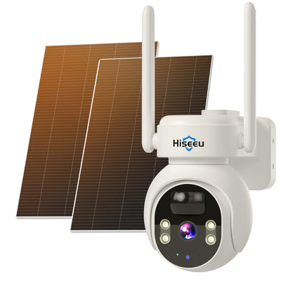 Hiseeu 24/7 Recording Solar Camera Outdoor, 4MP Wireless Home Security Camera, PTZ 360° View, PIR Motion Detection, Color Night Vision, 2-Way Audio, IP66, 2.4G WiFi, No Monthly Fee - Hiseeu
