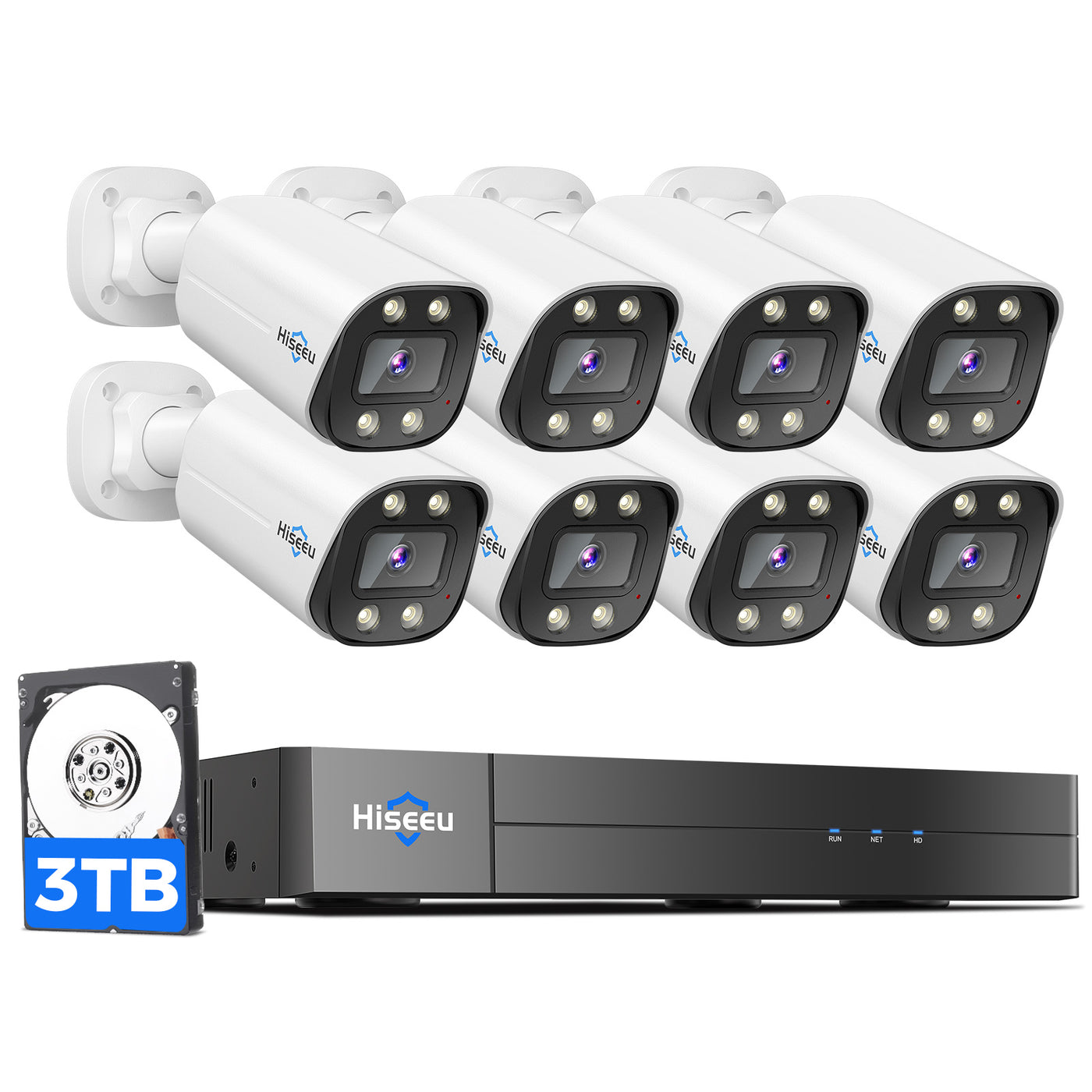 Hiseeu [4K HD+Color Night Vision] PoE Security Camera System, Home Security System w/ 8 MP PoE Cameras, 121°Wide Angle, Human Vehicle Detect, 2 Way Audio, 16ch NVR for Home Surveillance Indoor&Outdoor
