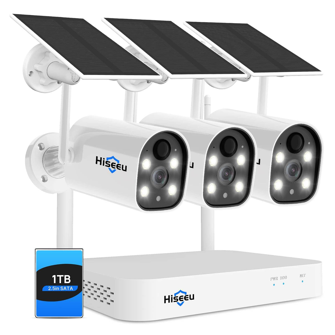 Hiseeu [Expandable 10CH,3MP] NVR Wireless Security Camera System Outdoor Indoor, AI Human Detection, 2-Way Audio, 3MP Solar Powered Cameras with Color Night Vision, IP66 Waterproof, 1TB Hard Drive preinstalled - Hiseeu