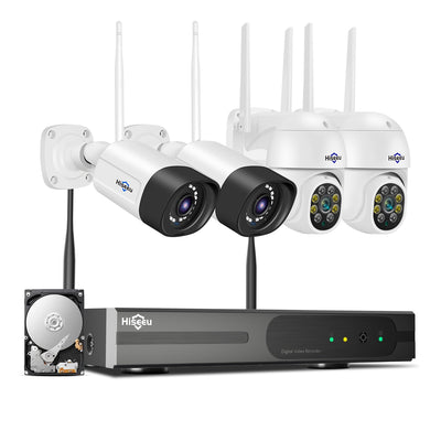 Hiseeu [Expandable 10CH,5MP]WiFi Security Camera System Outdoor 5MP Dome PTZ Cameras and Bullet Cameras Surveillance Mobile&PC Remote,IP66 Waterproof,Night Vision,7/24/Motion Record,Motion Alert,Two Way Audio