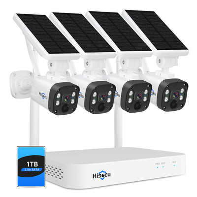 Hiseeu [10CH Expandable, 1TB 4MP]Solar Wireless Security Camera System,10CH HD 4K NVR,Night Vision, 2-Way Audio, PIR Motion Detection,Motion Record, Outdoor Home Surveillance - Hiseeu