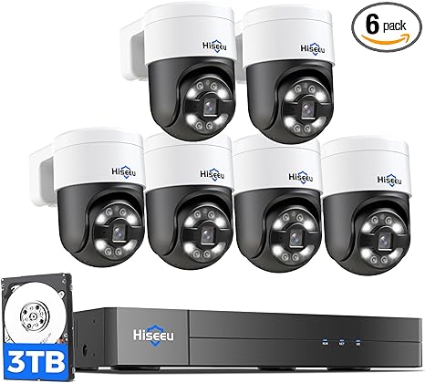 HiseU 4K POE-Überwachungskamera-System, CCTV-Kamera-Sicherheitssystem mit 5 MP Home-Sicherheitskameras, PTZ 270 ° PAN 90 ° Neigung
