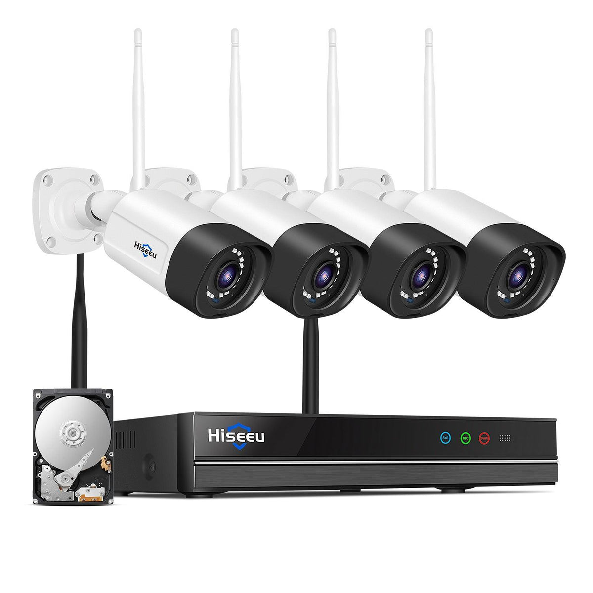 Hiseeu [Expandable 10CH,5MP]  WiFi Security Camera System, Expandable 10CH 5MP NVR,1TB/3TB Hard Drive,12V DC Power Cords,IP66 Waterproof, Motion Alert, Plug&Play, 24/7 Countinously Recording, Work with Alexa - Hiseeu