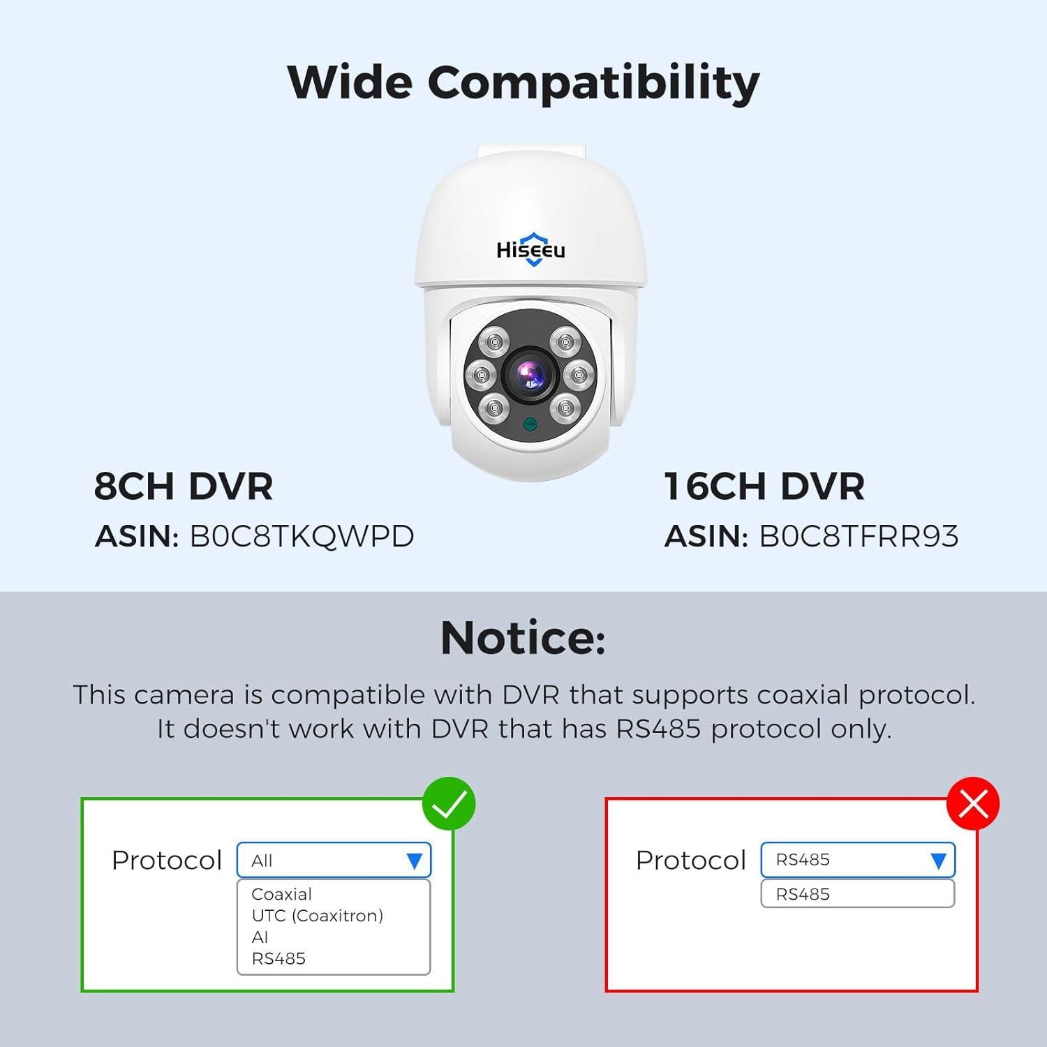 Hiseeu 5MP AHD CCTV PTZ Home Wired Security Camera 350°pan and 90°tilt 60ft IR Clear Night Vision Analog TVL Security Dome Wired Camera for Indoor Outdoor Security Replacement Camera 1PCS - Hiseeu