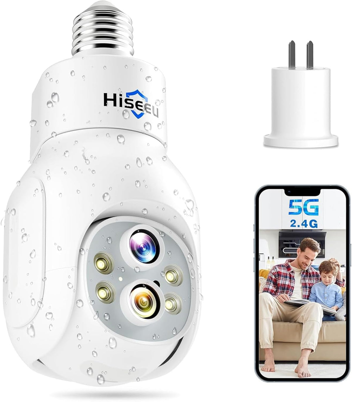 Hiseeu PTZ bulb camera rotating 355 degrees for full coverage