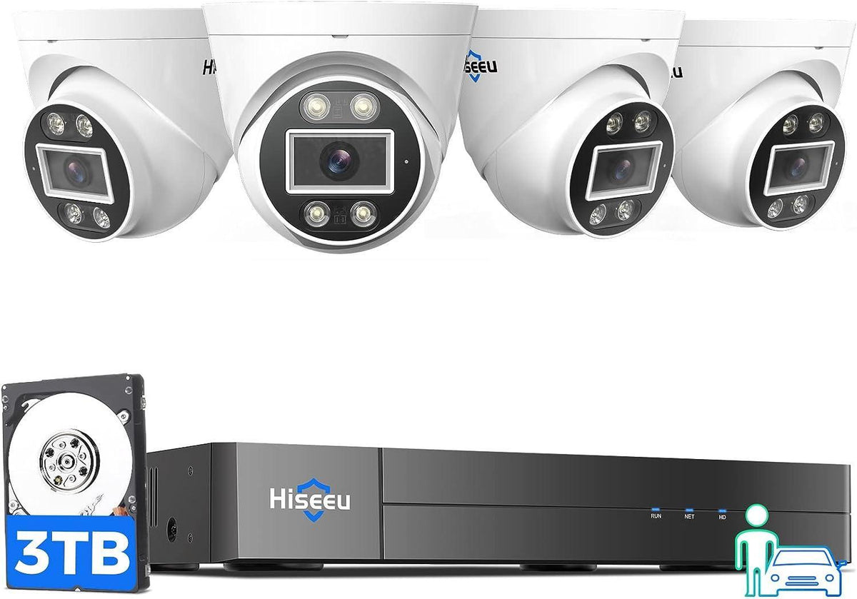 Hiseeu 4K PoE Security Camera System 16CH Expandable,5MP Indoor Outdoor Dome Security Cameras,Human/Vehicle Detect,Playback,2-Way Audio,24/7 Record - Hiseeu