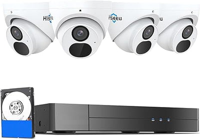 Hiseeu 4K/8MP PoE Security Camera System Home Security System w/4pcs 4K IP Security Cameras Outdoor Night Vision 4K 8CH H.265 NVR with 3TB HDD for 24/7 Record