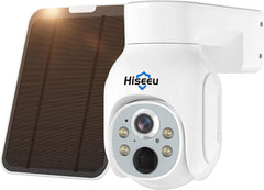 Hiseeu Solar Security Camera Outdoor, 4MP Wireless Battery Camera, PTZ 360° View, PIR Motion Detection, Color Night Vision, IP66, 2-Way Audio, 2.4G WiFi, Compatible with Alexa - Hiseeu