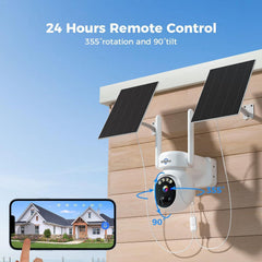 Hiseeu 24/7 Recording Solar Camera Outdoor, 4MP Wireless Home Security Camera, PTZ 360° View, PIR Motion Detection, Color Night Vision, IP66, 2-Way Audio, 2.4G WiFi, No Monthly Fee - Hiseeu