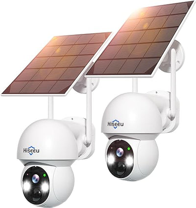 Hiseeu Solar Camera Outdoor, 4MP Wireless Battery Camera, PTZ 360° View, PIR Motion Detection, Color Night Vision, IP66, 2-Way Audio, 2.4G WiFi - Hiseeu