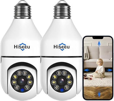 HiseU drahtlose Glühbirnenkamera, 2,4 GHz WiFi-Glühbirnenkamera, 2-Wege-Audio, Bewegungserkennung und Alarm, 3MP-Nacht-Nachtsicht, SD/Cloud-Speicher, Arbeit mit Alexa, E26/E27-Sockel