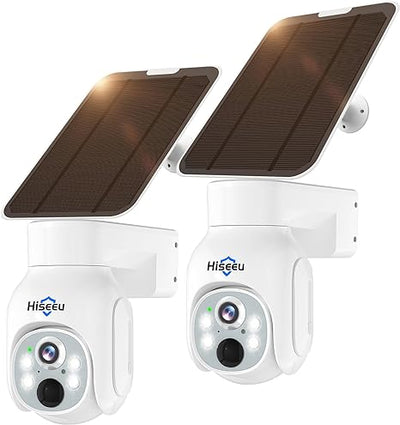 Hiseeu Solar Security Camera Outdoor, 4MP Wireless Battery Camera, PTZ 360° View, PIR Motion Detection, Color Night Vision, IP66, 2-Way Audio, 2.4G WiFi, Compatible with Alexa - Hiseeu
