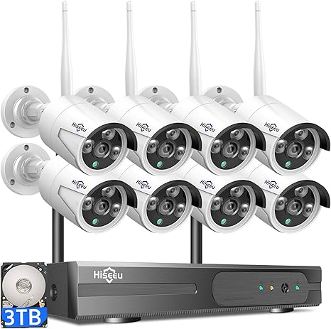 Hiseeu [Expandable 10CH,3MP]Wireless Security Camera System with 1TB/3TB Hard Drive with One-Way Audio,10 Channel NVR 4Pcs/8Pcs 1296P 3MP Night Vision WiFi Security Surveillance Cameras DC Power Home Outdoor