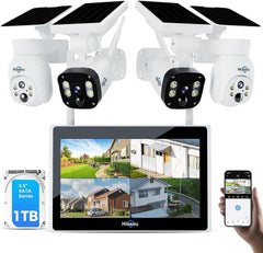 Hiseeu [10CH Expandable, 4MP] Solar Home Security Camera System,PTZ Dome + Bullet Solar Security Cameras Wireless Outdoor,10CH 10 Inch LCD 4K NVR,Smart Human Detection,2-Way Audio,Motion Record - Hiseeu