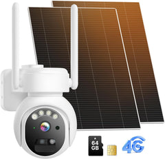 Hiseeu 4G Cellular Security Cameras Wireless Outdoor, [24/7 Recording] No WiFi Security Camera, 20W Solar Cameras 360°PTZ, 2K Night Vision, 2-Way Talk, 20000mAh Battery, 64G SD & SIM Card - Hiseeu