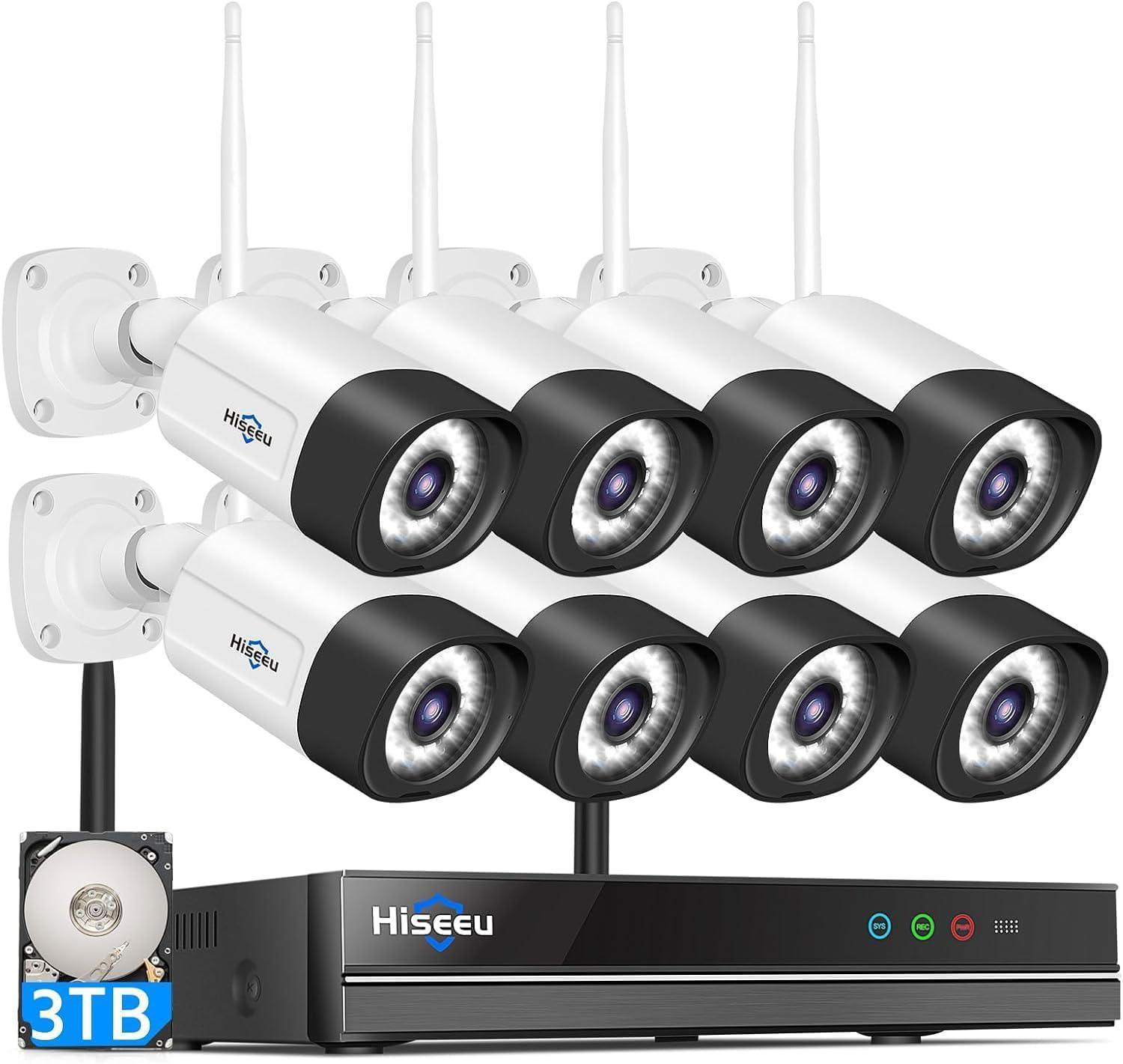 【Wireless Pro,Plug & Play】 Hiseeu 5MP WiFi Security Camera System,3TB HDD, 16 Channels 8MP NVR Surveillance CCTV System Kit,Outdoor 2 Way Audio, Color Night Vision, 24/7 Time Record, Work with Alexa - Hiseeu