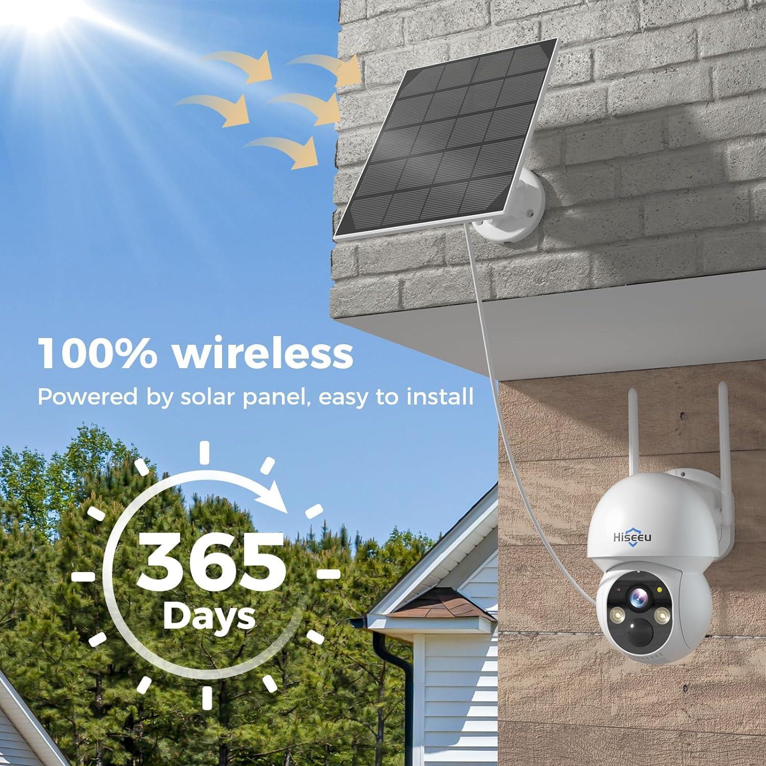 Hiseeu Wireless Solar Camera System Outdoor, 4PCS 4MP Wireless Security Battery Camera with 1T HDD, PTZ 360° View, PIR Motion Detection, Color Night Vision, IP66, 2-Way Audio, 2.4G WiFi - Hiseeu