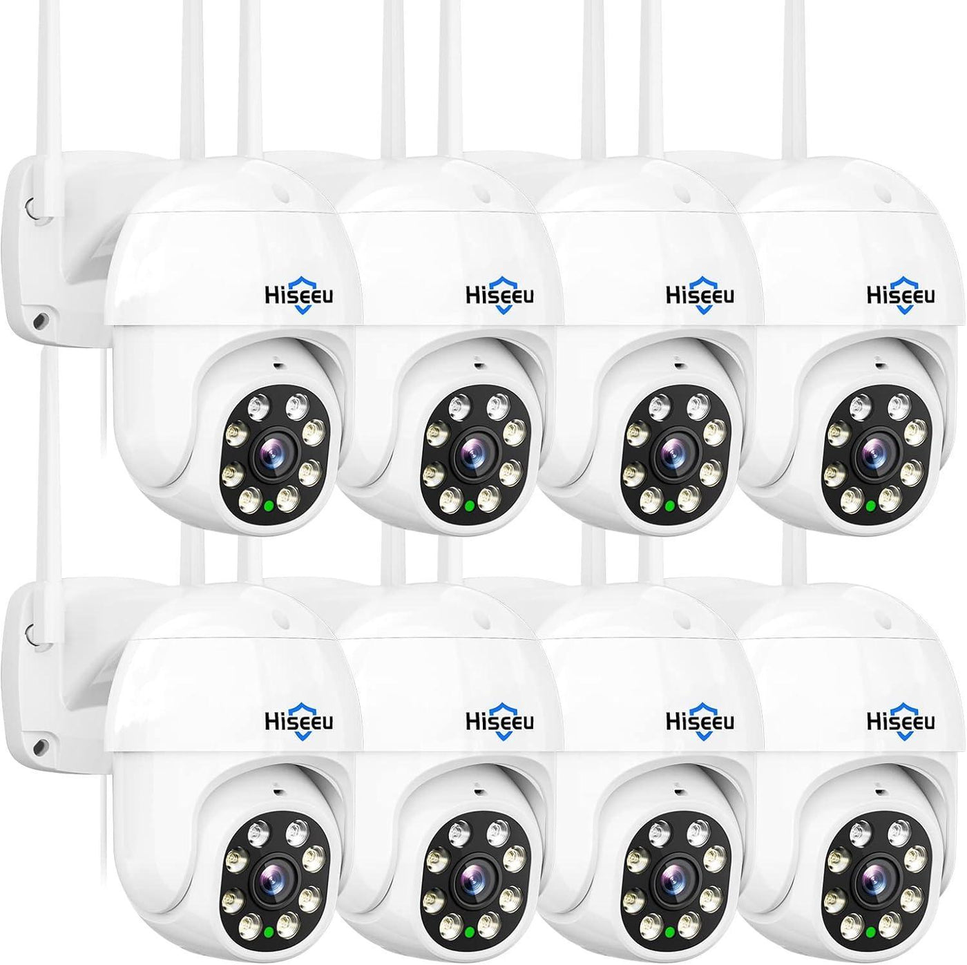 Hiseeu 8 Pack 2K 3MP PTZ Security Camera Outdoor,WiFi Camera, Auto Tracking&Light Alarm Floodlight & Color Night Vision,Two-Way Audio, Plug-in Cable,Compatible Wireless Camera System