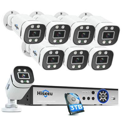 Hiseeu [Person/Vehicle Detection] 5MP Security Camera System 8ch Wired Home Security Camera with Indoor H. 265+ DVR for Free Remote Mobile/PC 7/24 Recording