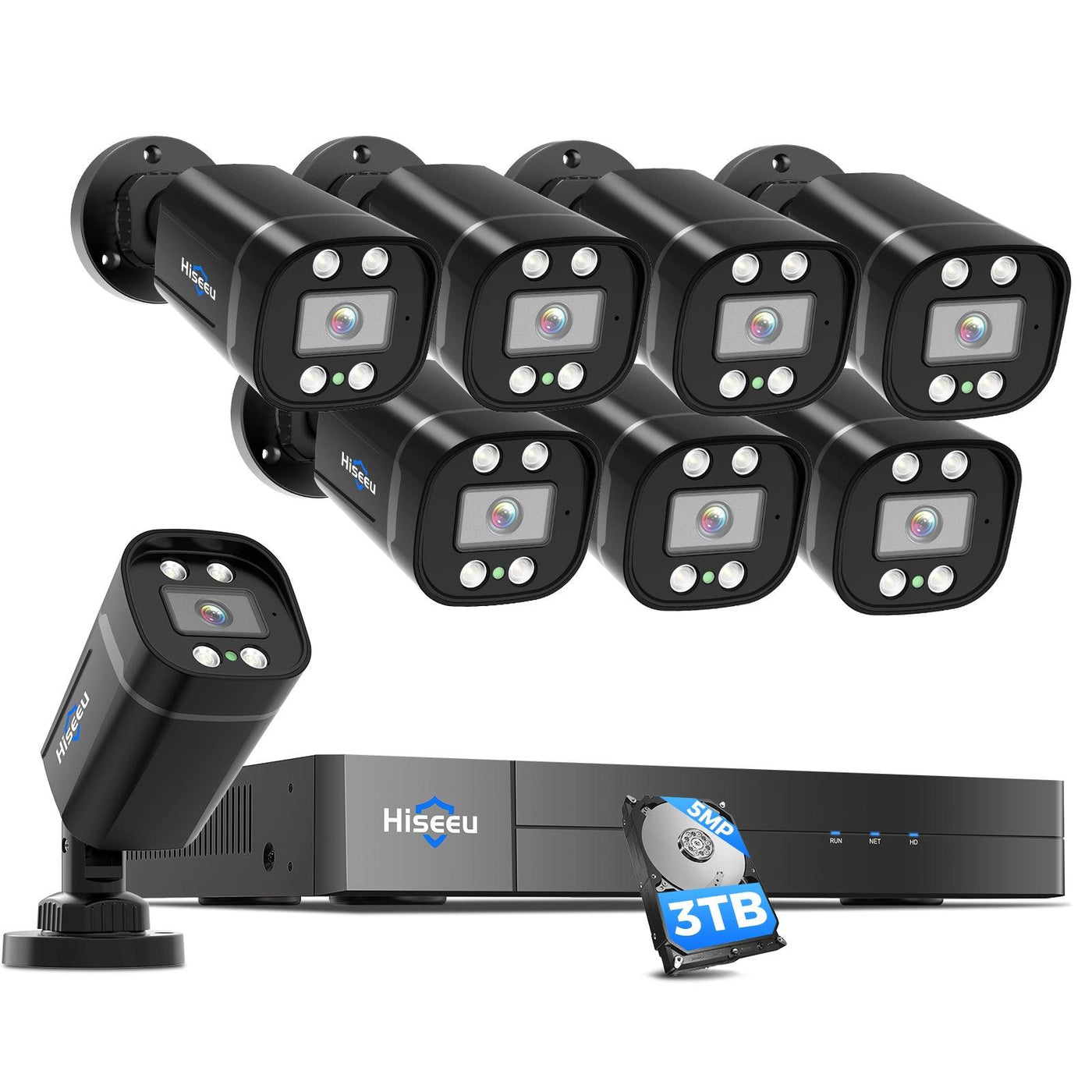 Hiseeu 5MP Wired Security Camera System with Vehicle/Human Detection Surveillance DVR Kit Security Cameras Outdoor Indoor,  IP66 Waterproof, Remote Access, for 24/7 Record - Hiseeu