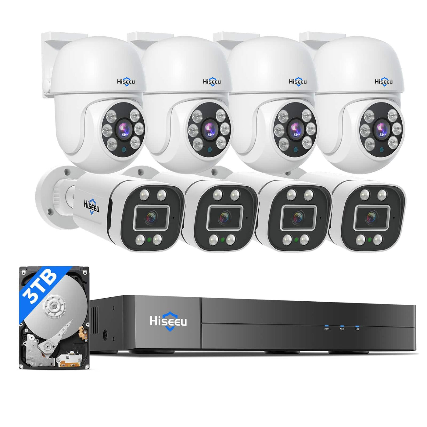 Hiseeu 3K PTZ Wired Security Camera System with AI Human/Vehicle Detection 8ch 5MP H.265+ DVR 8PCS TVI Cameras 3TB HDD Home CCTV Camera System 355°Pan+90°Tilt,Outdoor&Indoor,Night Vision,24/7 Record