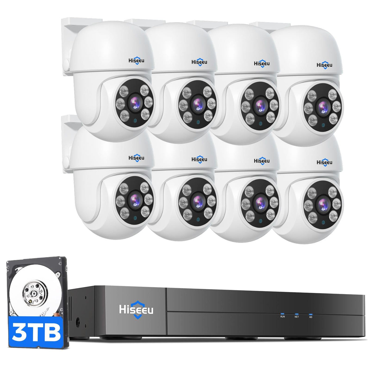 Hiseeu 3K PTZ Wired Security Camera System with Audio 8ch 5MP H.265+ DVR 8PCS TVI Cameras 3TB HDD Person/Vehicle Detection Home CCTV 355°Pan,90°Tilt System,Remote Access,Night Vision,24/7 Record - Hiseeu