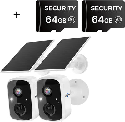 Hiseeu Solar Camera Security Outdoor, 2 Pack 100% Wireless 3K 4MP + 2 Pcs 64G SD card