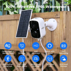 HiseU Solar-Überwachungskameras drahtloser Outdoor, batteriebetriebene 3K 4MP-Überwachung in Indoor-WLAN-Smartkameras für die Sicherheit zu Hause, Bewegungserkennung, wasserdichte, Farbnachtsiegel, 2-Wege-Audio