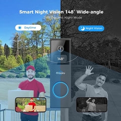 Hiseeu Wireless Doorbell Camera with Chime, Voice Changer, 2MP Video, PIR Detection, 100% Wire-Free Battery Powered, Anti-Theft Alarm, Night Vision, SD/Cloud Storage, Alexa/2.4Ghz WiFi Compatible. - Hiseeu