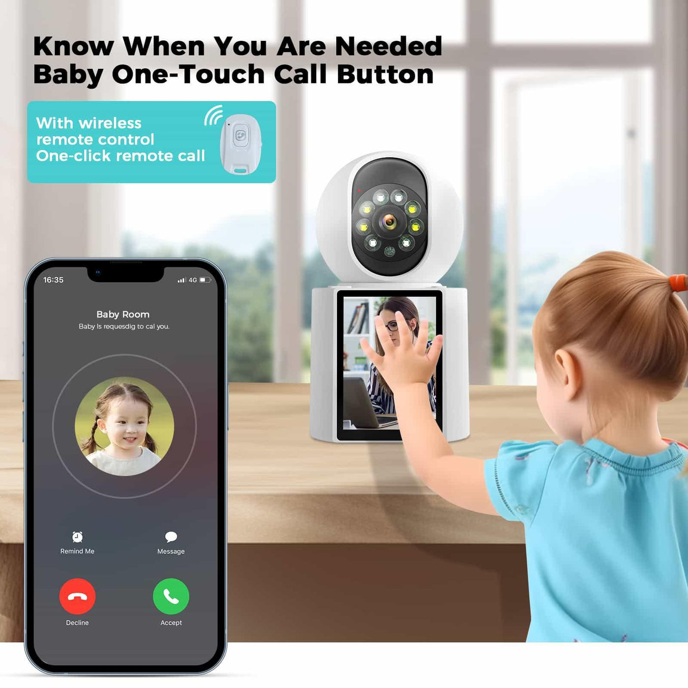 Video Call Security Camera, Indoor Camera for Home with App, 2K Full Color Night Vision, One-Click Call Two-Way Video, Ease to Set up, Motion Detection, Auto Tracking, Child Elder Dog Pet