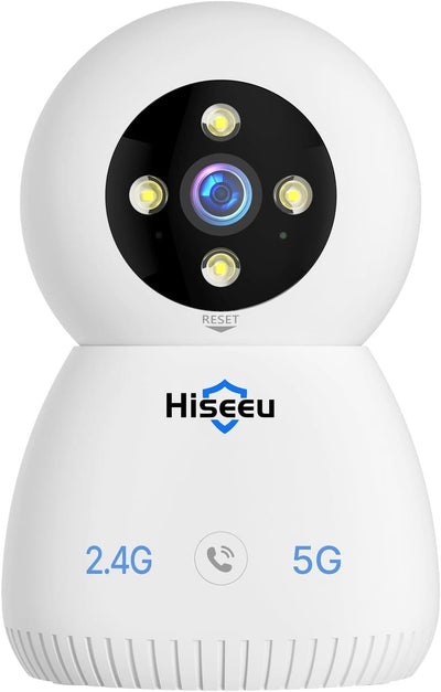 Hiseeu Indoor Security Camera, 2.4G/5G 5MP Baby Monitor Pet Camera for Home Security, PTZ 360°, Auto Tracking, 2 Way Audio, Night Vision, PIR Detection, Local Storage - Hiseeu