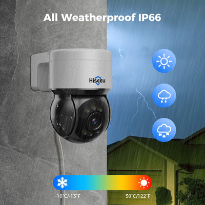 Hiseeu 5MP PoE PTZ Security Camera Outdoor, Home Security Cameras, Spotlight&Sound Alarm, Color Night Vision, Human&Vehicle Detection, Remote Access, Work NVR