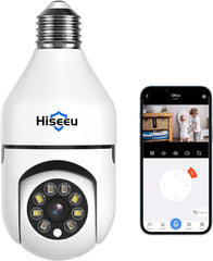 Hiseeu Wireless Light Bulb Camera, 2.4GHz WiFi Bulb Camera, 2-Way-Audio, Motion Detection and Alarm, 3MP Full Color Night Vision, SD/Cloud Storage, Work with Alexa, E26/E27 Socket - Hiseeu