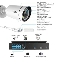 [Wired PoE, Expandable 8Channels, 10''Monitor NVR] 5MP PoE Bullet IP Security Camera System BUILD-IN 3TB HDD