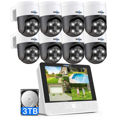 【All-in-One】Hiseeu 4K PoE Security Camera System, w/ 12’’ Monitor, 6Pcs/8Pcs 5MP PoE PTZ Security Cameras, Pan Tilt, Human Tracking, 2-Way Audio, Remote Access, 16 Channel NVR, for Home CCTV Surveillance