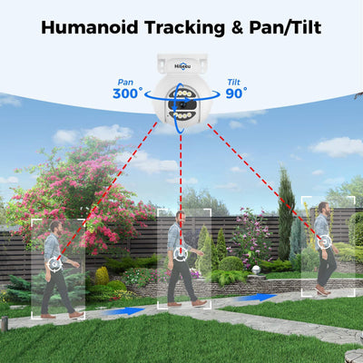 HiseU 4K POE-Überwachungskamerasystem, Heimsicherheitssysteme mit 4pcs 5MP POE-Kamera Outdoor, PTZ, 300 ° PAN 90 ° Neigung, 2-Wege-Audio, Alarmlicht, Wiedergabe, 24/7 Rekord & CCTV-Überwachung