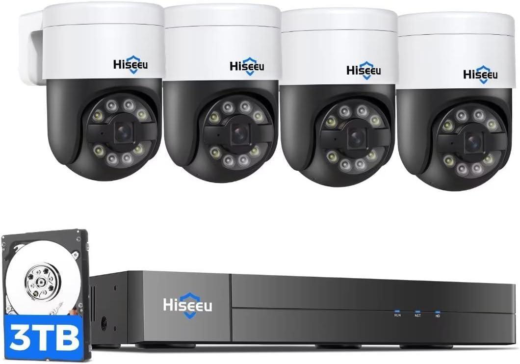 Hiseeu 4K PoE Security Camera System,CCTV Camera Security System w/5MP Home Security Cameras, PTZ 270°Pan 90°Tilt，2-Way Audio,Remote Access,Night Vision,Waterproof,7/24 Record - Hiseeu