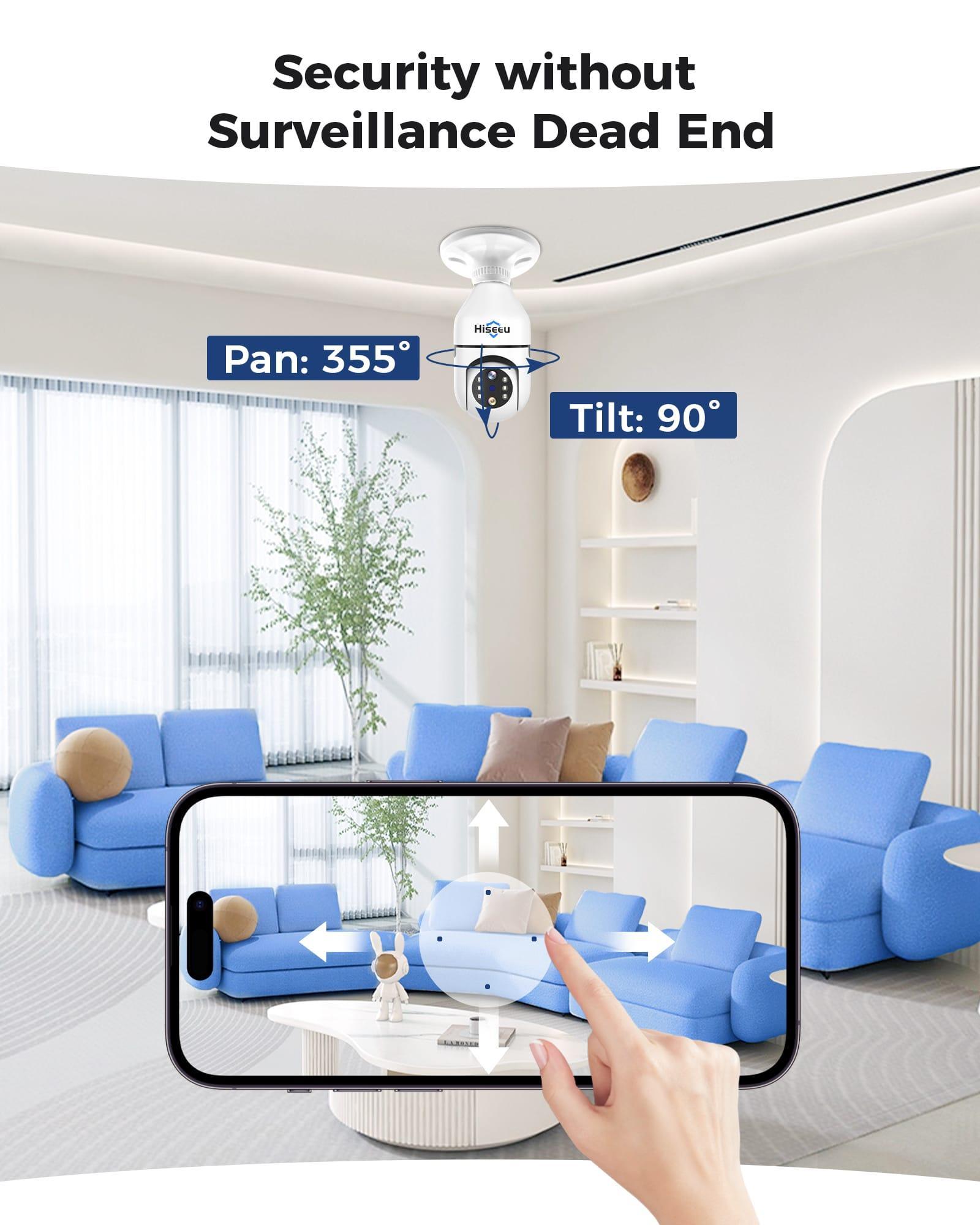 Hiseeu light bulb camera auto-tracking a moving person in real-time