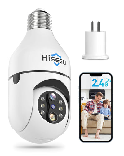 Hiseeu Light Bulb Security Camera Wireless WiFi 5G&2.4GHz,10X Zoom PTZ Light Socket Security Camera for Home, 2-Way-Audio, Auto Tracking & Alarm, 3MP Color Night Vision, SD & Cloud Storage (Dual Lens) - Hiseeu