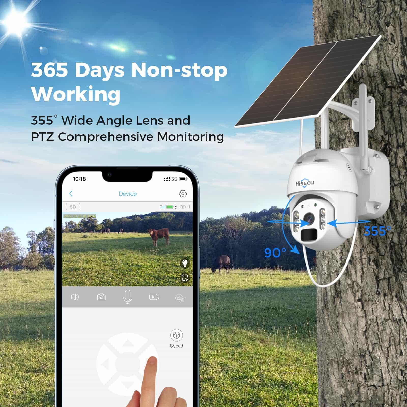 2K Wireless 3G/4G LTE PTZ Solar Security Camera No WiFi With Battery Powered SIM Card Included