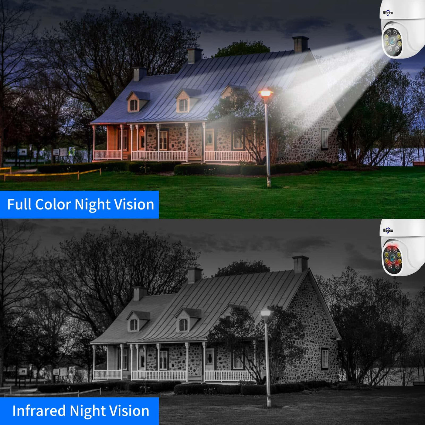 Hiseeu 4Pcs 2K 3MP PTZ Security Camera Outdoor,WiFi Camera, Auto Tracking&Light Alarm Floodlight & Color Night Vision,Two-Way Audio, Plug-in Cable,Compatible Wireless Camera System