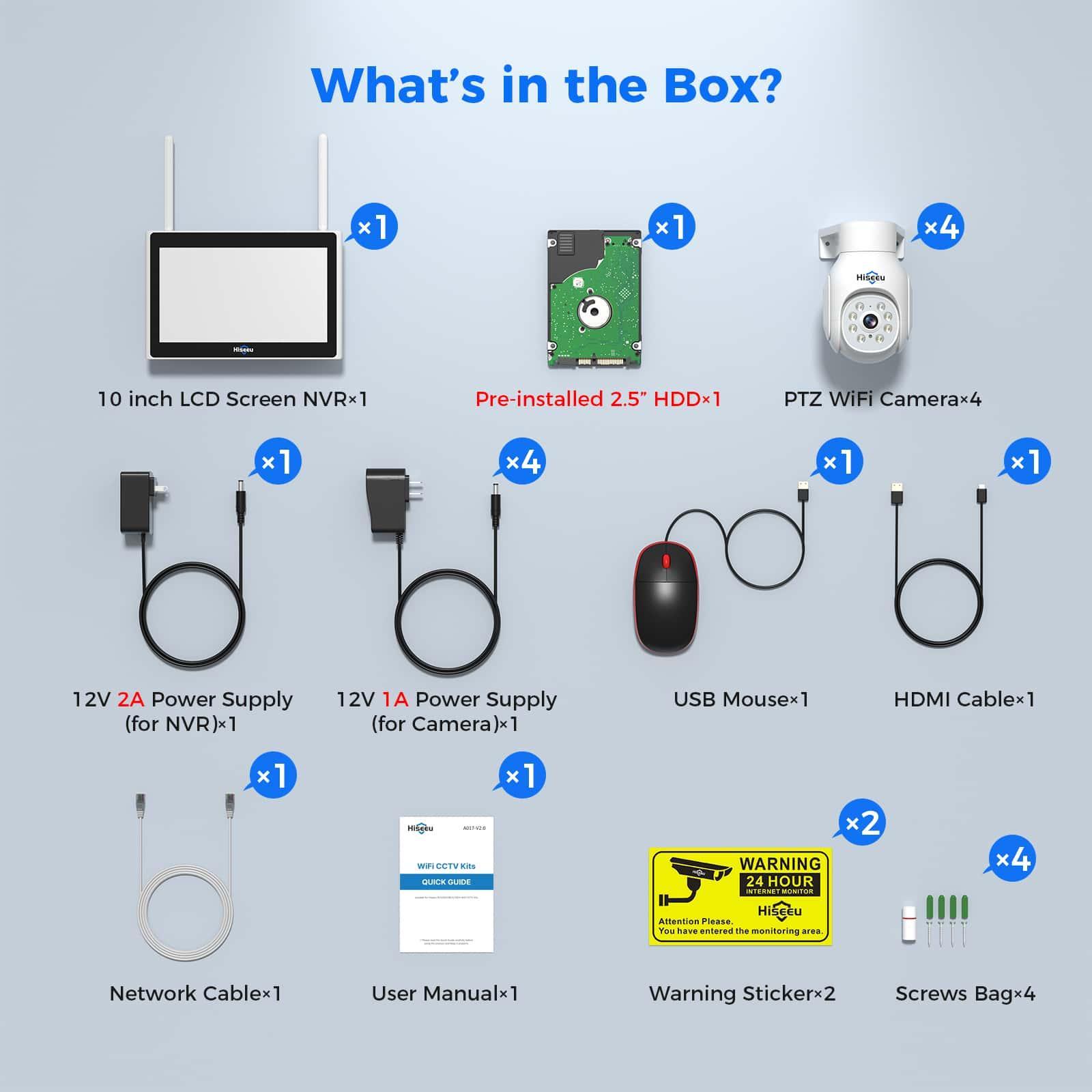 [Wireless , Expandable 10Channels 10in"Monitor NVR] 5MP PTZ Security Camera System BUILD-IN 1T HDD