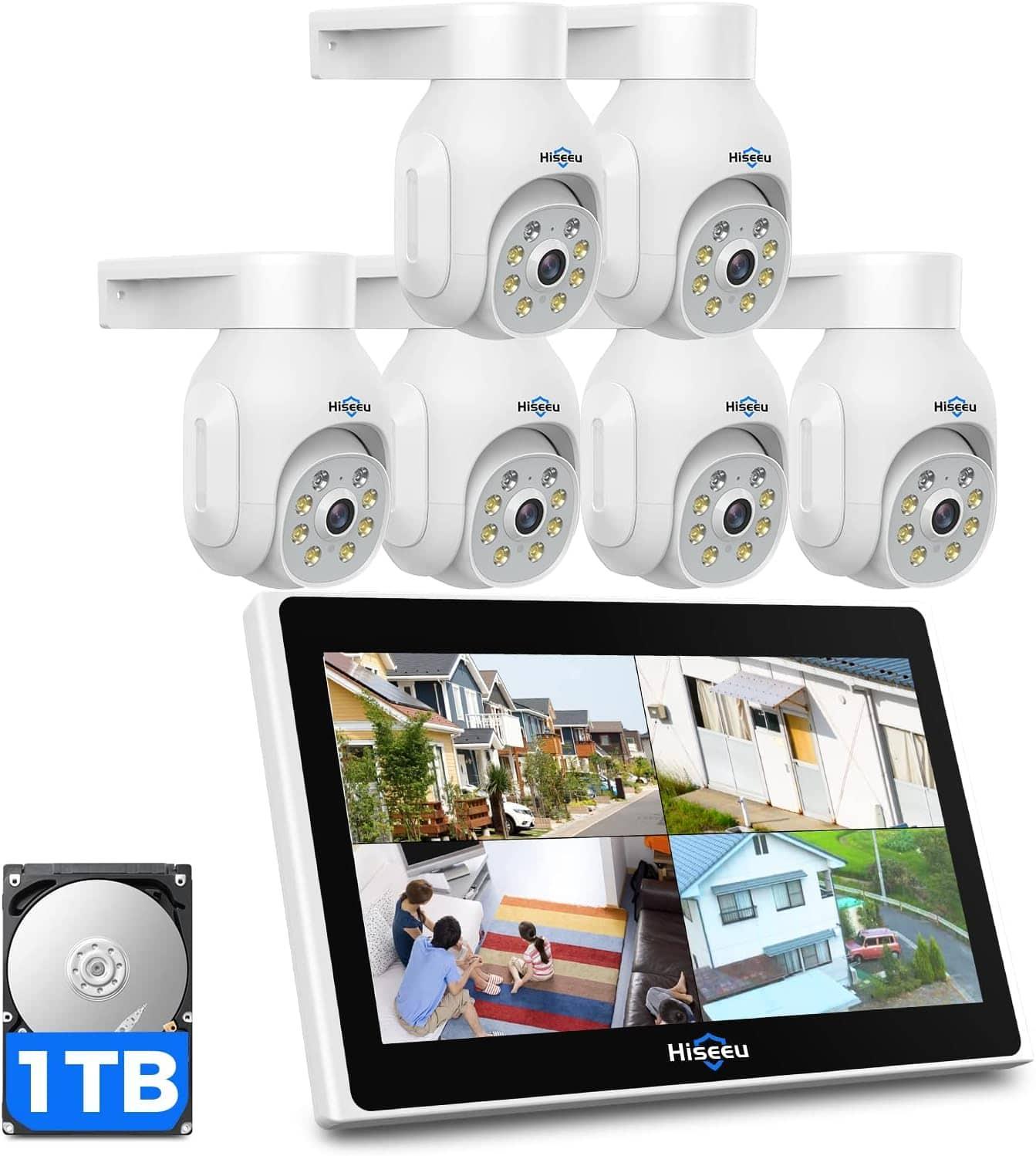 Hiseeu Wireless Security Camera System, 4PCS 5MP and 2PCS 3MP Outdoor Camera, 2-Way Audio, PTZ, Color Night Vision, Motion Alert, 2.4G WiFi