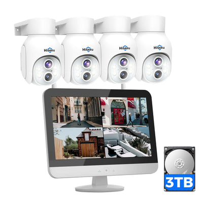 Hiseeu Wireless Security Camera System 2K Dual-Lens [WiFi Pro& Plug-in Power] PTZ 10X Zoom Security System 10CH Outdoor Camera with 12'' Monitor Dvr,Color Night & Montion Sensor,3TB Storage