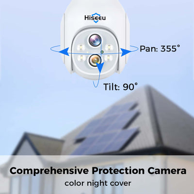 Hiseeu Wireless Security Camera System 2K Dual-Lens [WiFi Pro& Plug-in Power] PTZ 10X Zoom Security System 10CH Outdoor Camera with 12'' Monitor Dvr,Color Night & Montion Sensor,3TB Storage